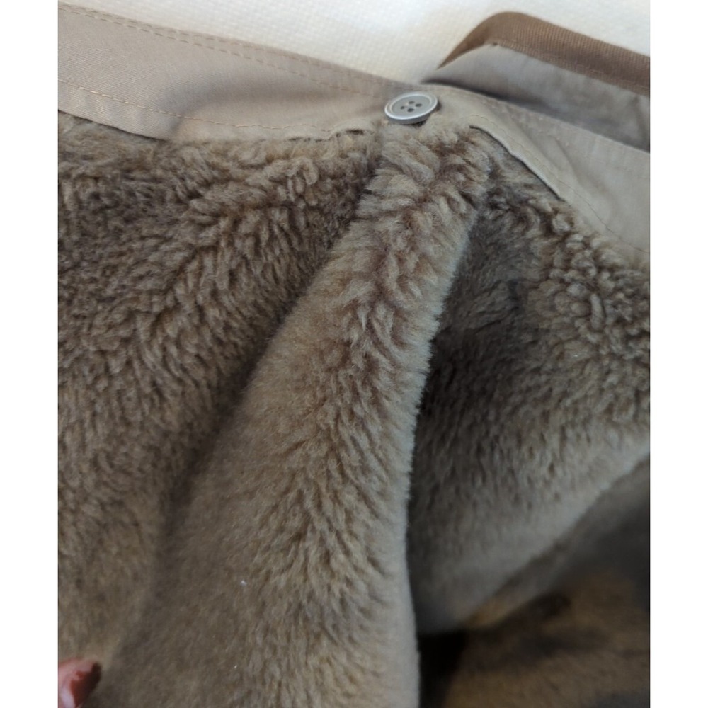 Vintage Orvis Canvas Sherpa Fur Trench Coat Jacket Long Womens 10 Brown Taupe - Picture 12 of 13
